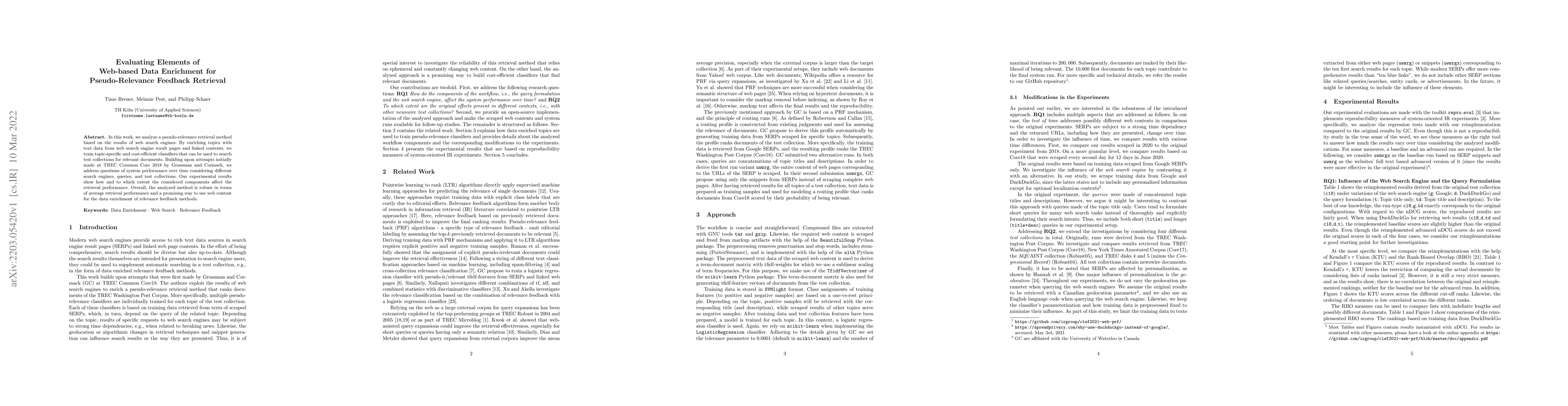 Thumbnail for Evaluating Elements of Web-based Data Enrichment for Pseudo-Relevance
  Feedback Retrieval