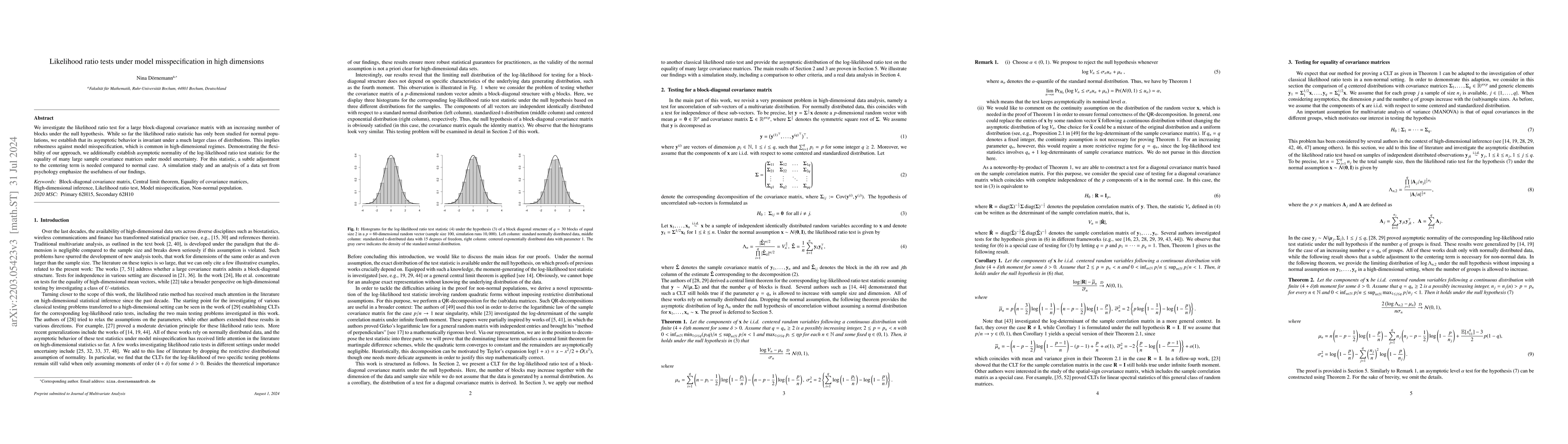 Thumbnail for Likelihood ratio tests under model misspecification in high dimensions