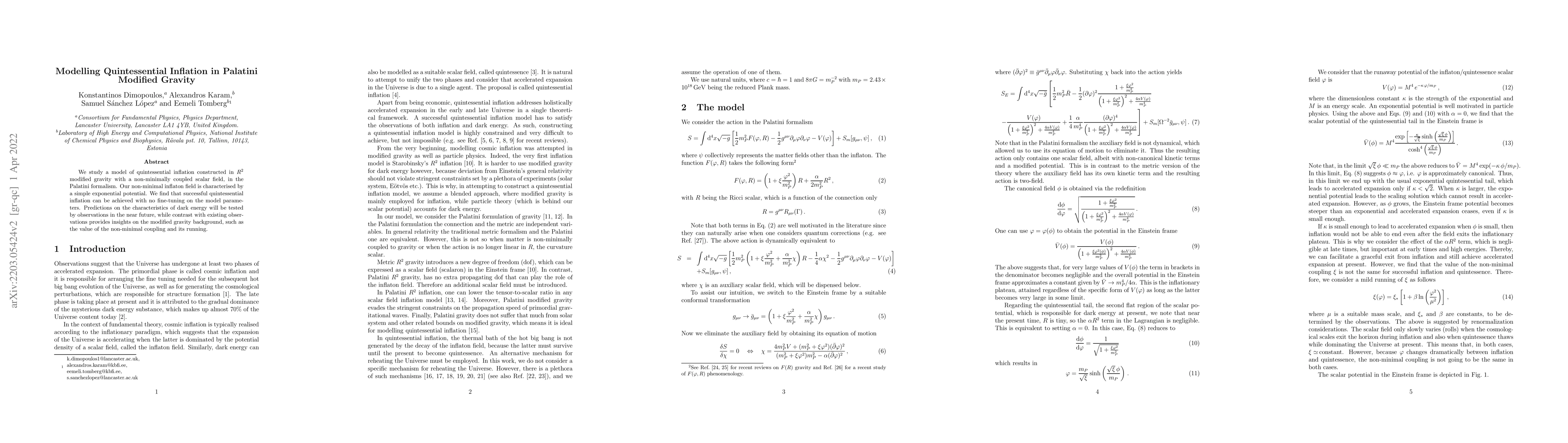 Thumbnail for Modelling Quintessential Inflation in Palatini Modified Gravity