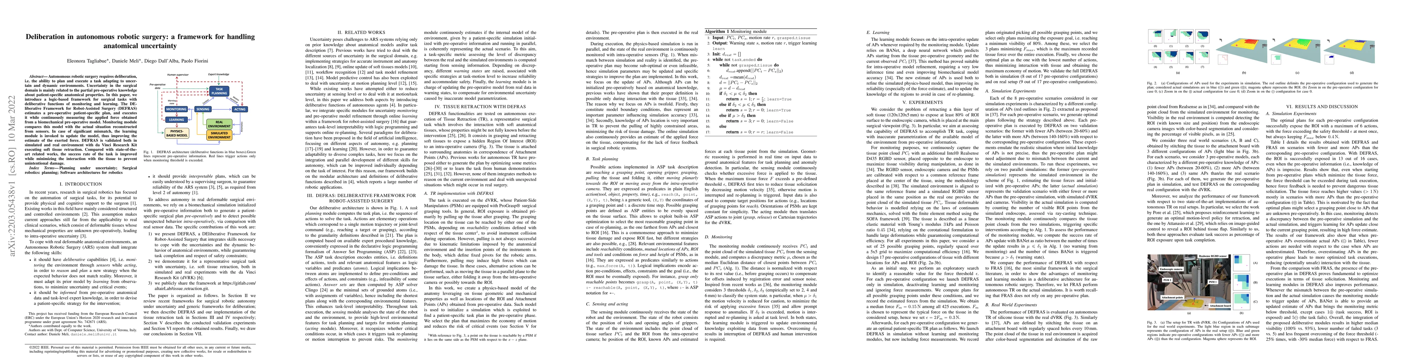 Thumbnail for Deliberation in autonomous robotic surgery: a framework for handling
  anatomical uncertainty