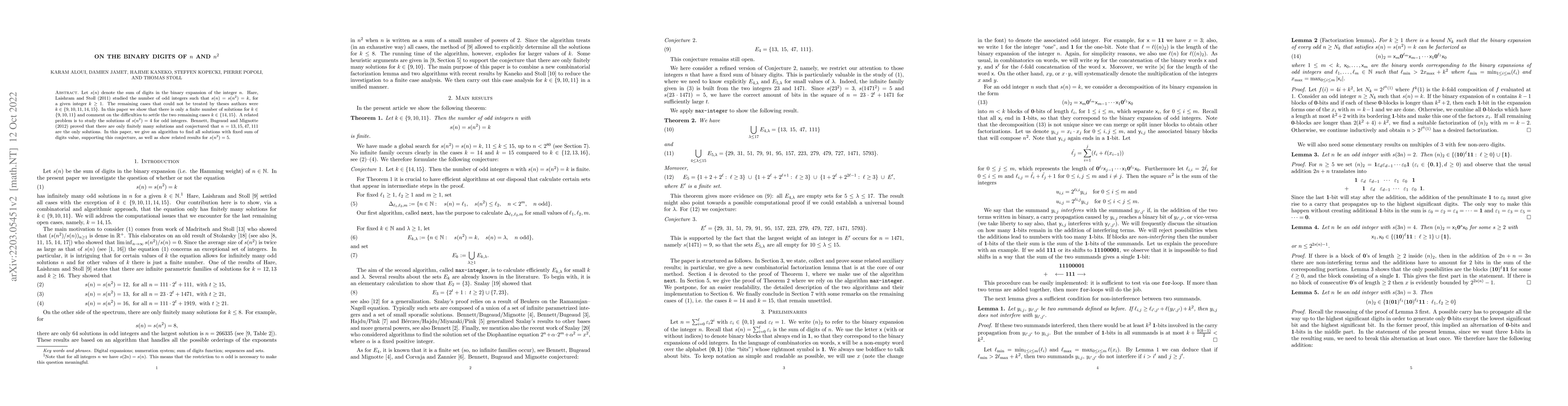 Thumbnail for On the binary digits of $n$ and $n^2$