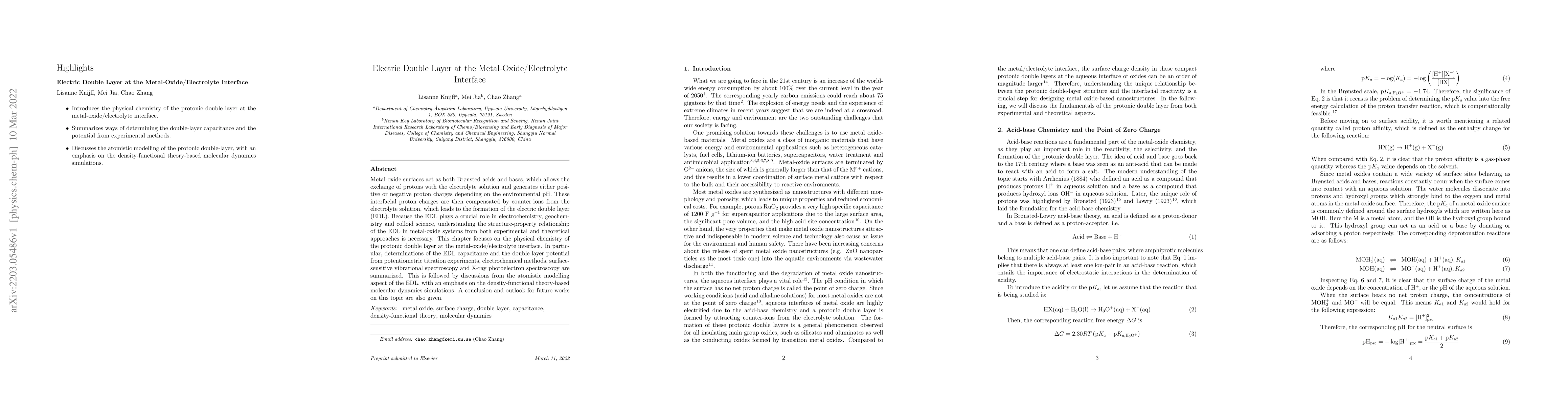 Thumbnail for Electric Double Layer at the Metal-Oxide/Electrolyte Interface