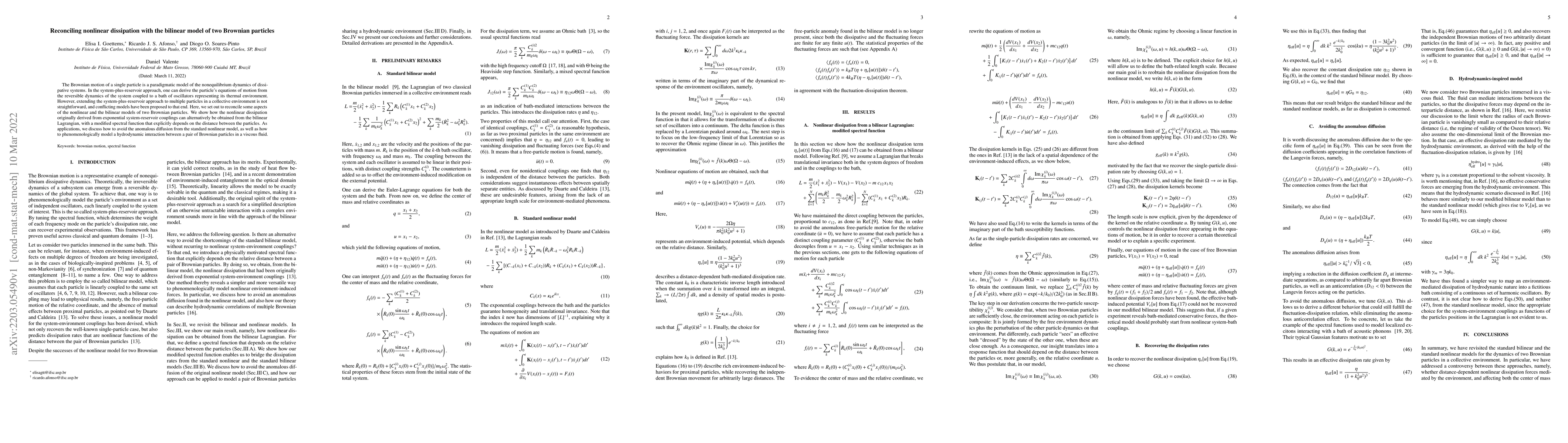 Thumbnail for Reconciling nonlinear dissipation with the bilinear model of two
  Brownian particles