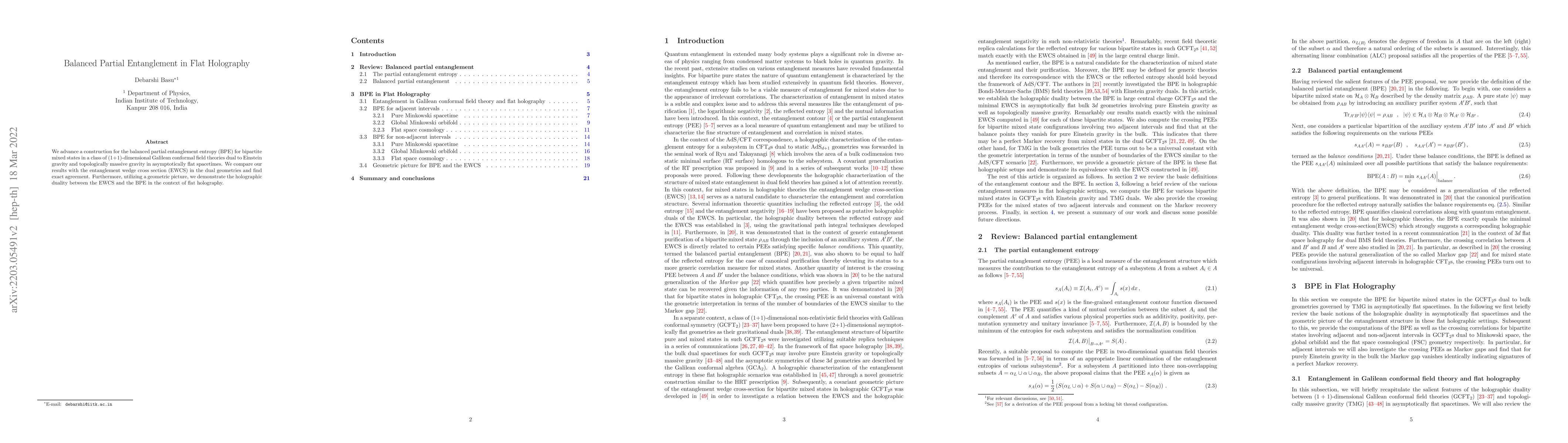 Thumbnail for Balanced Partial Entanglement in Flat Holography