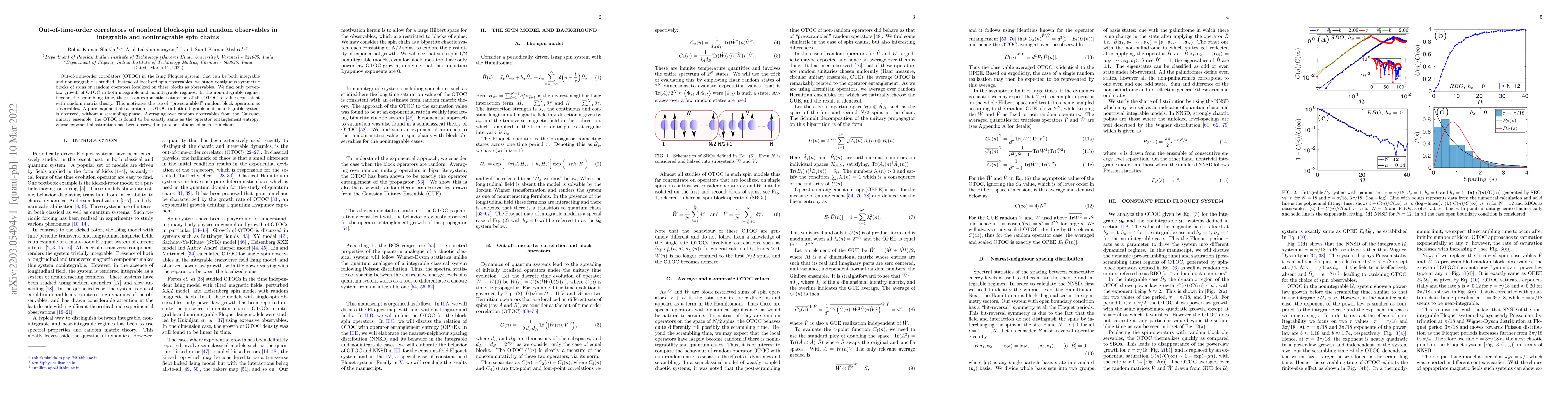 Thumbnail for Out-of-time-order correlators of nonlocal block-spin and random
  observables in integrable and nonintegrable spin chains