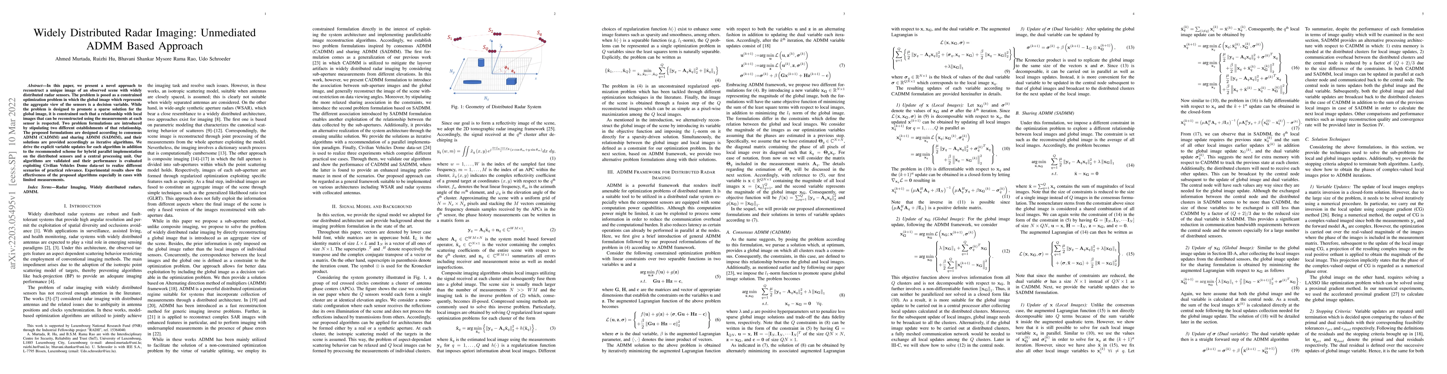 Thumbnail for Widely Distributed Radar Imaging: Unmediated ADMM Based Approach