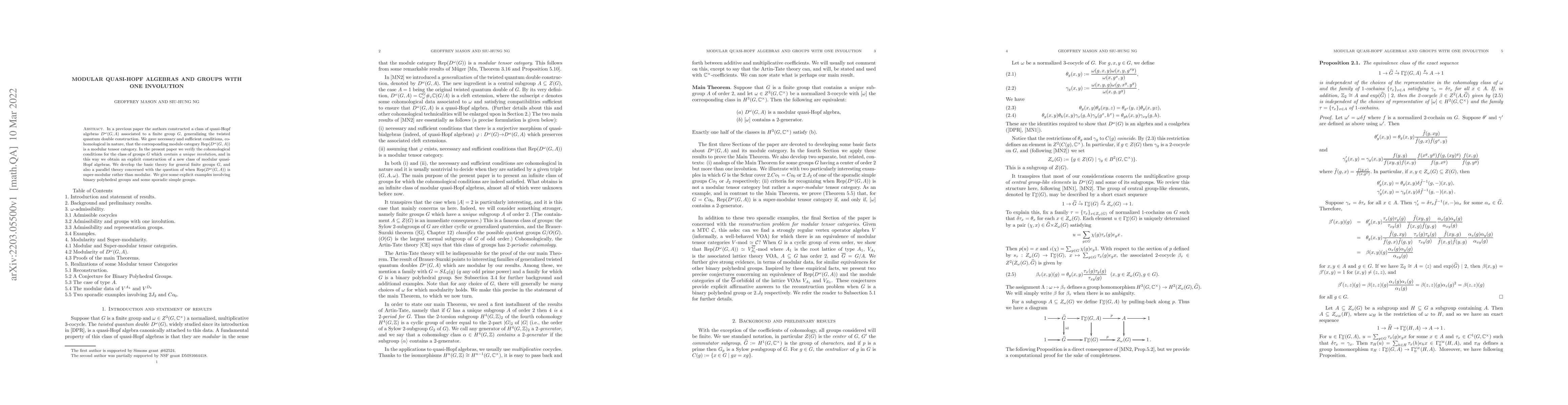 Thumbnail for Modular quasi-Hopf algebras and groups with one involution
