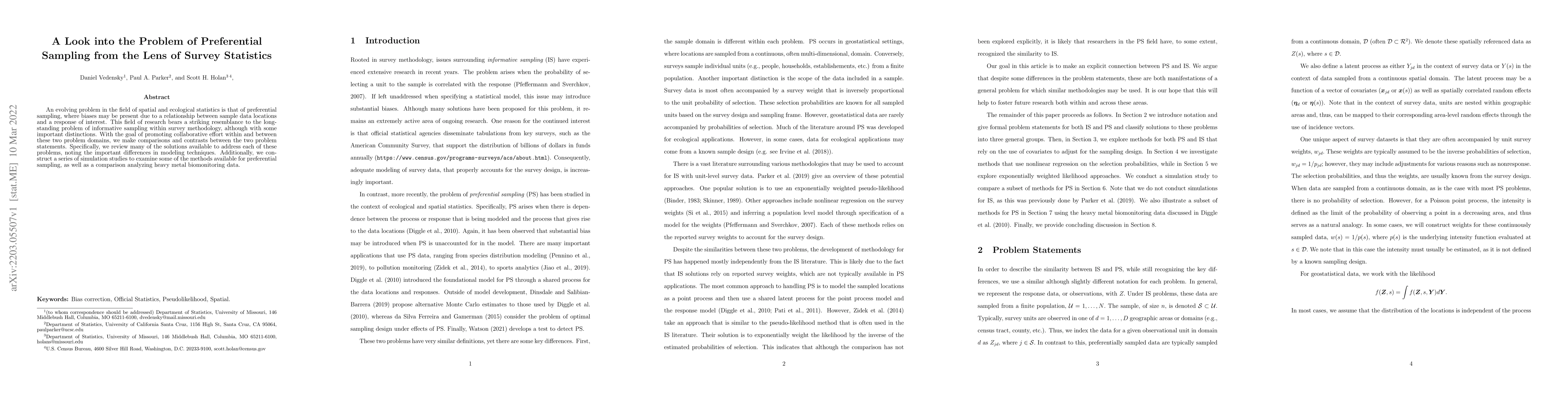 Thumbnail for A Look into the Problem of Preferential Sampling from the Lens of Survey
  Statistics