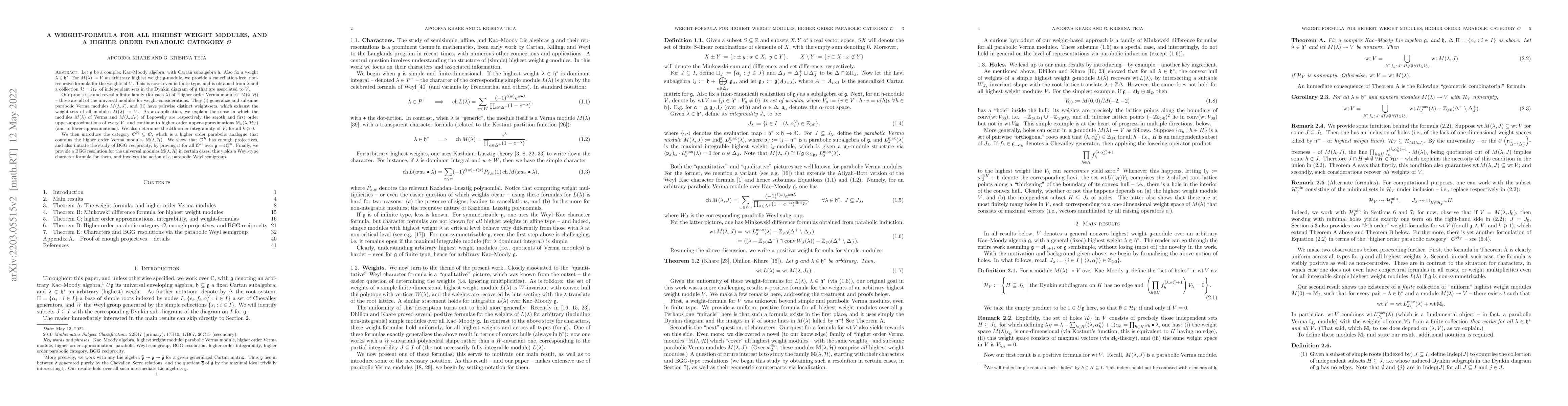 Thumbnail for A weight-formula for all highest weight modules, and a higher order
  parabolic category $\mathcal{O}$