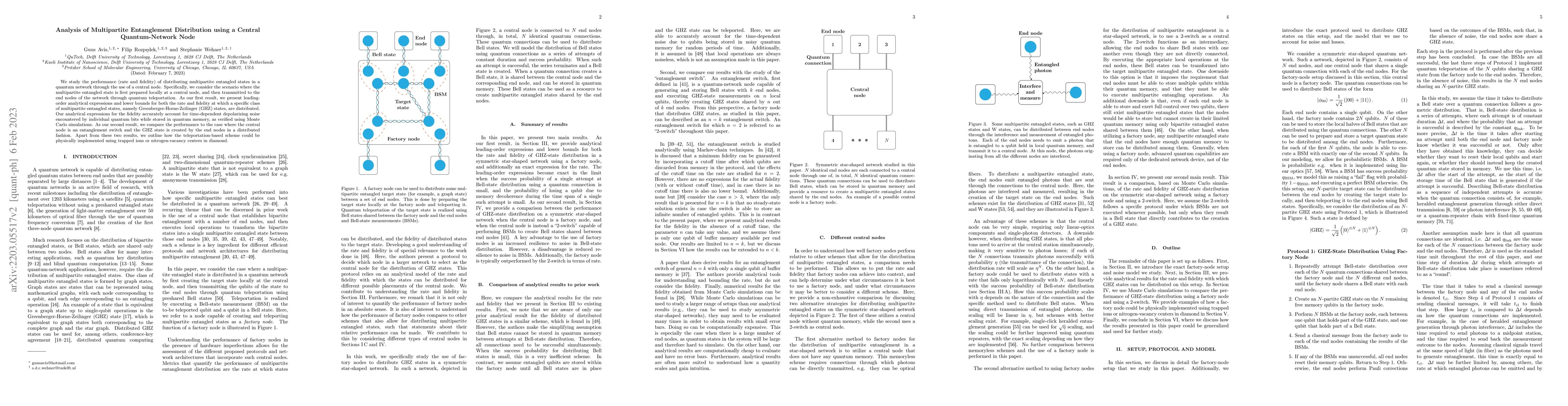 Thumbnail for Analysis of Multipartite Entanglement Distribution using a Central
  Quantum-Network Node