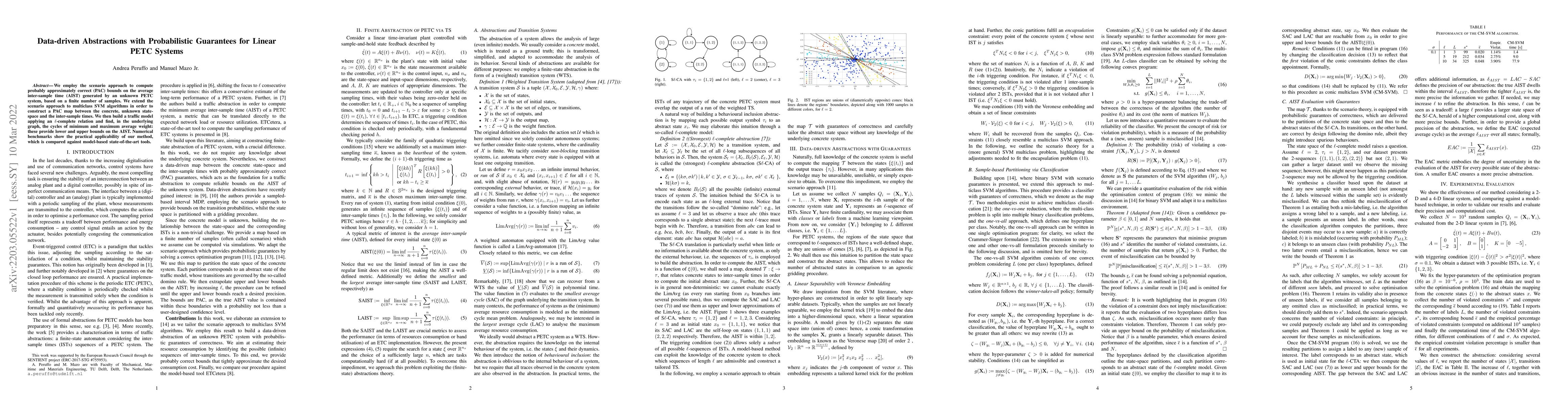 Thumbnail for Data-driven Abstractions with Probabilistic Guarantees for Linear PETC
  Systems