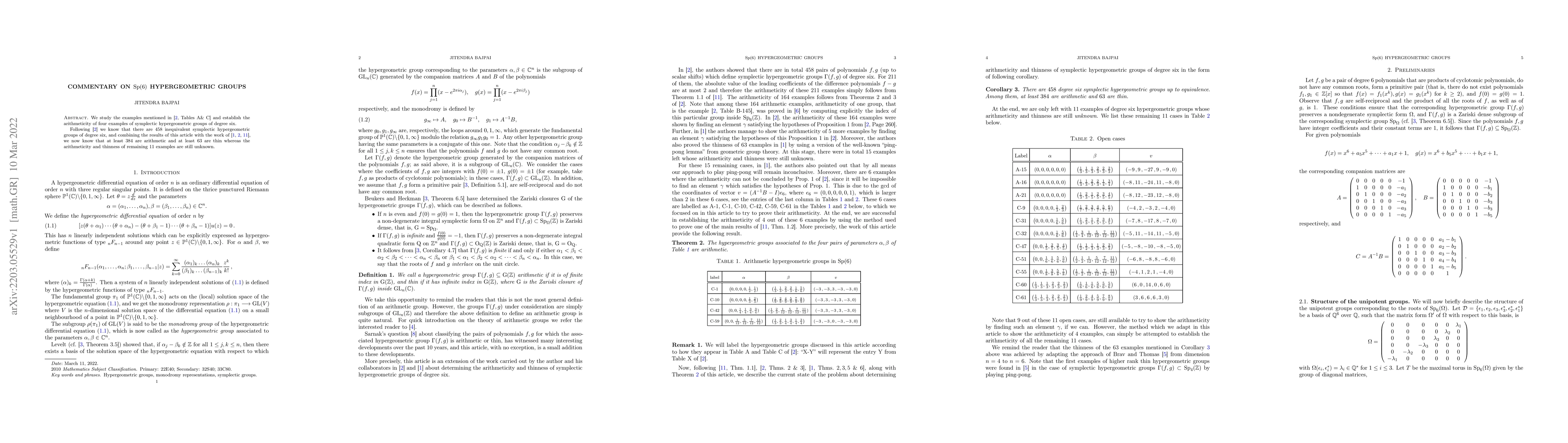 Thumbnail for Commentary on Sp(6) hypergeometric groups