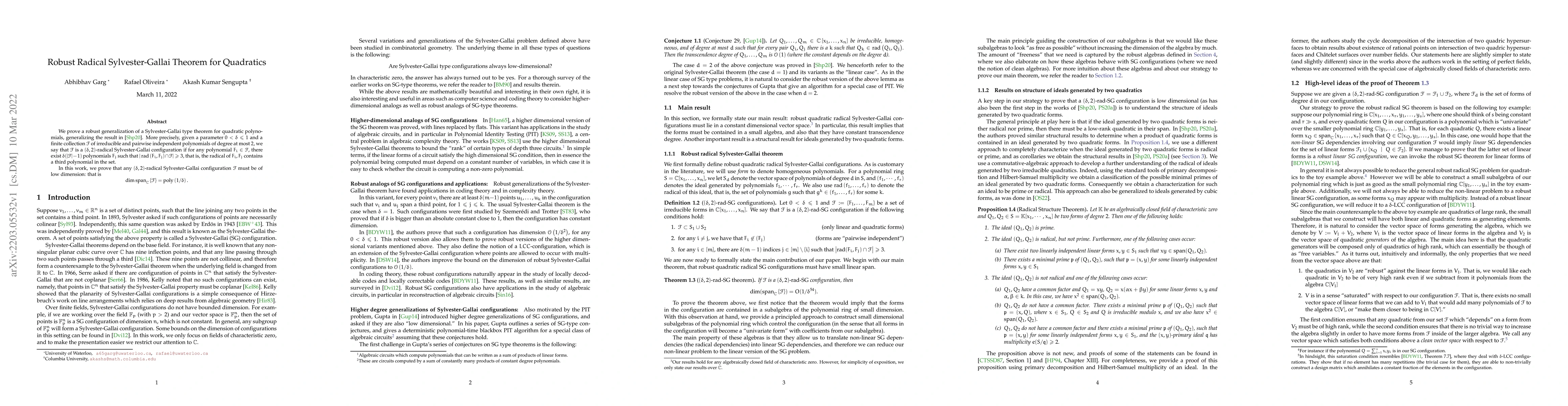 Thumbnail for Robust Radical Sylvester-Gallai Theorem for Quadratics