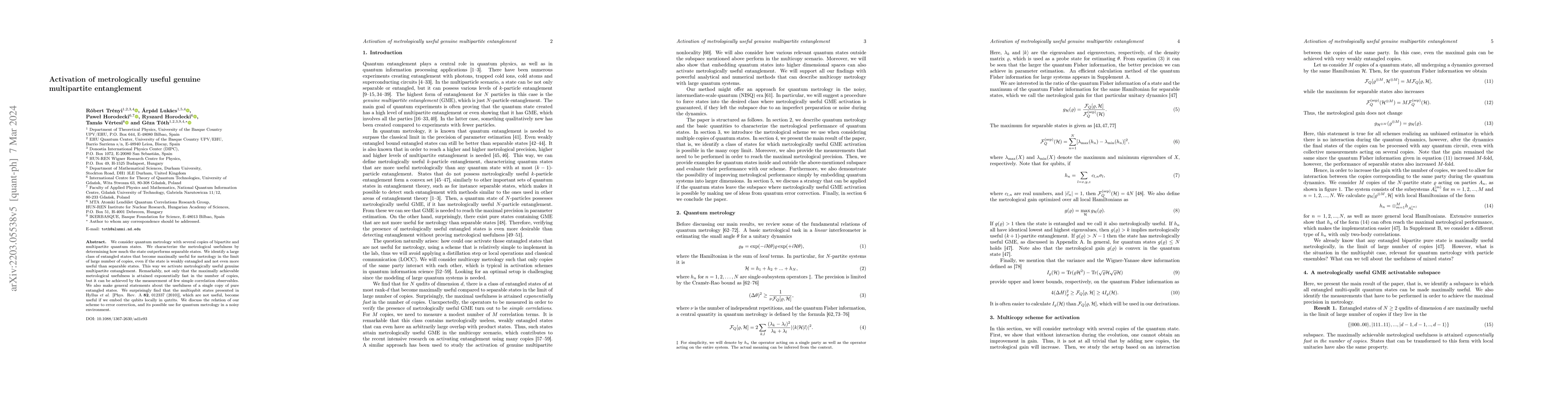 Thumbnail for Activation of metrologically useful genuine multipartite entanglement