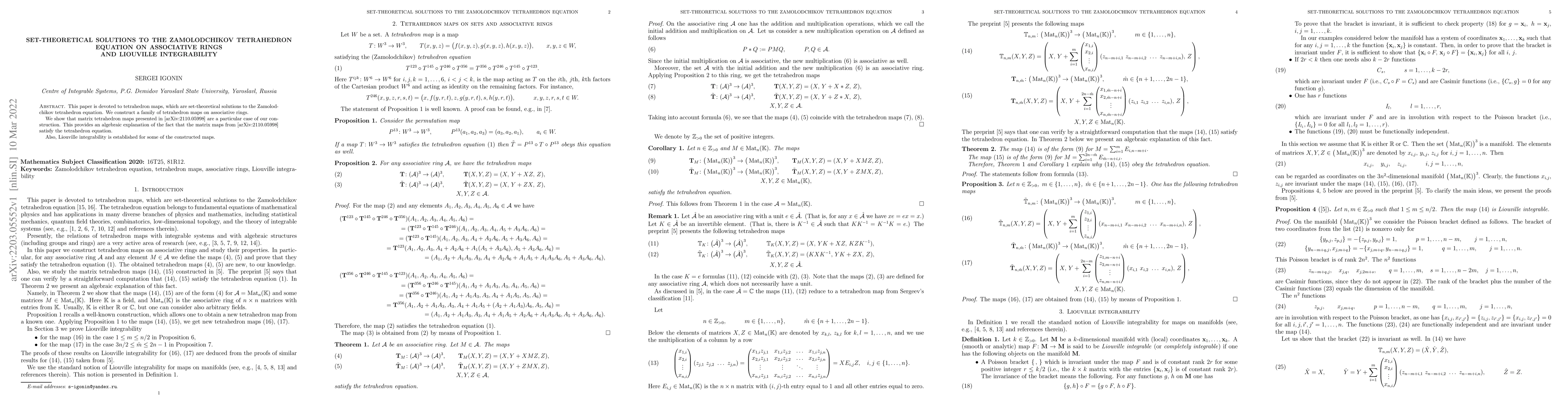 Thumbnail for Set-theoretical solutions to the Zamolodchikov tetrahedron equation on
  associative rings and Liouville integrability