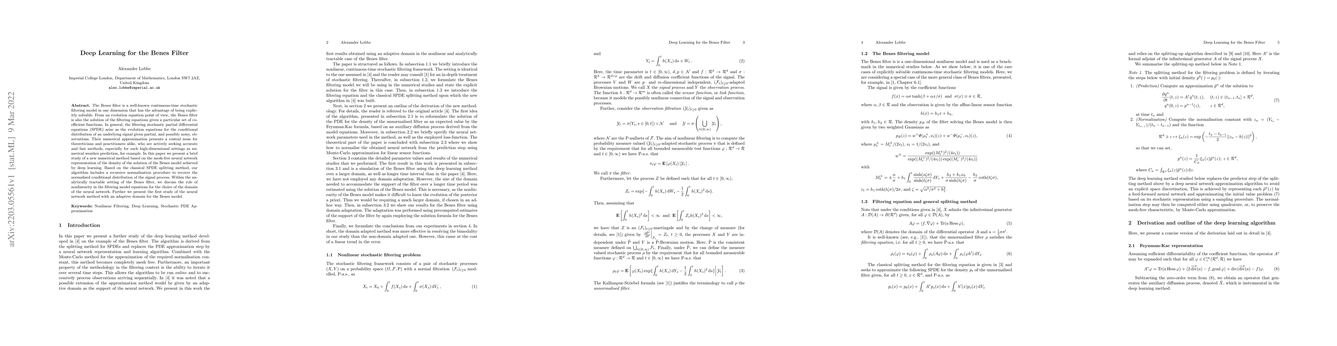 Thumbnail for Deep Learning for the Benes Filter