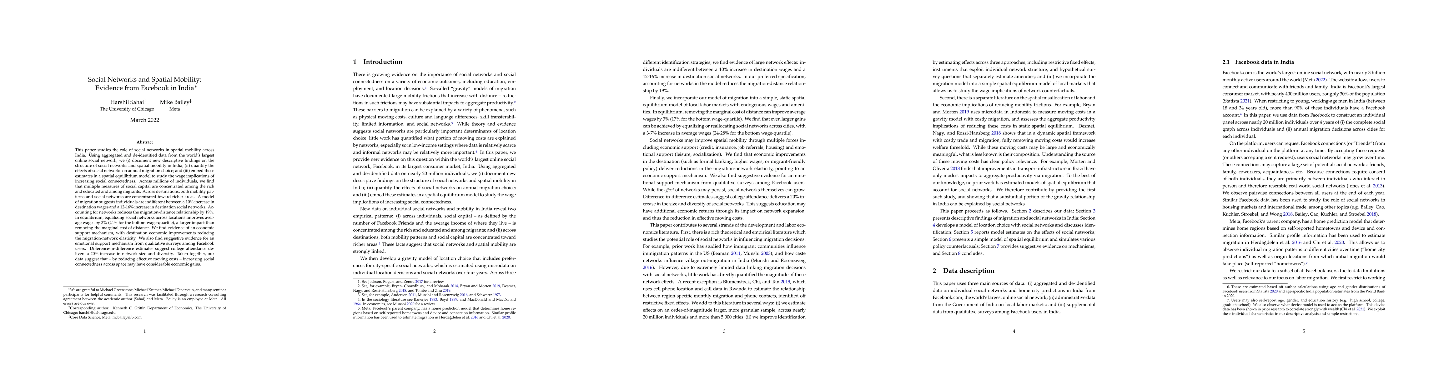 Thumbnail for Social Networks and Spatial Mobility: Evidence from Facebook in India