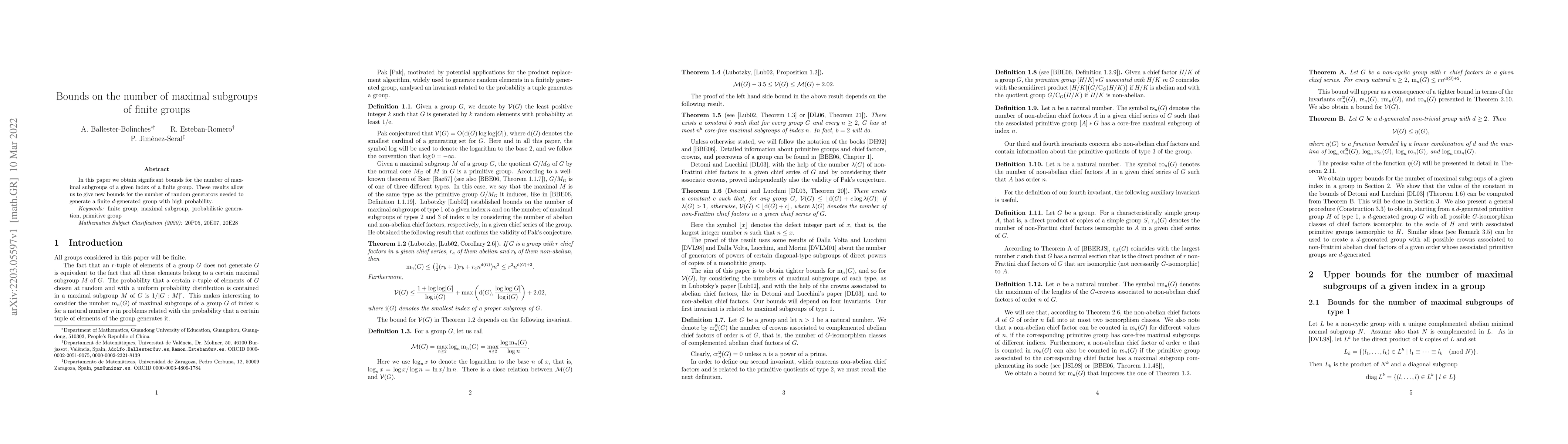 Thumbnail for Bounds on the number of maximal subgroups of finite groups