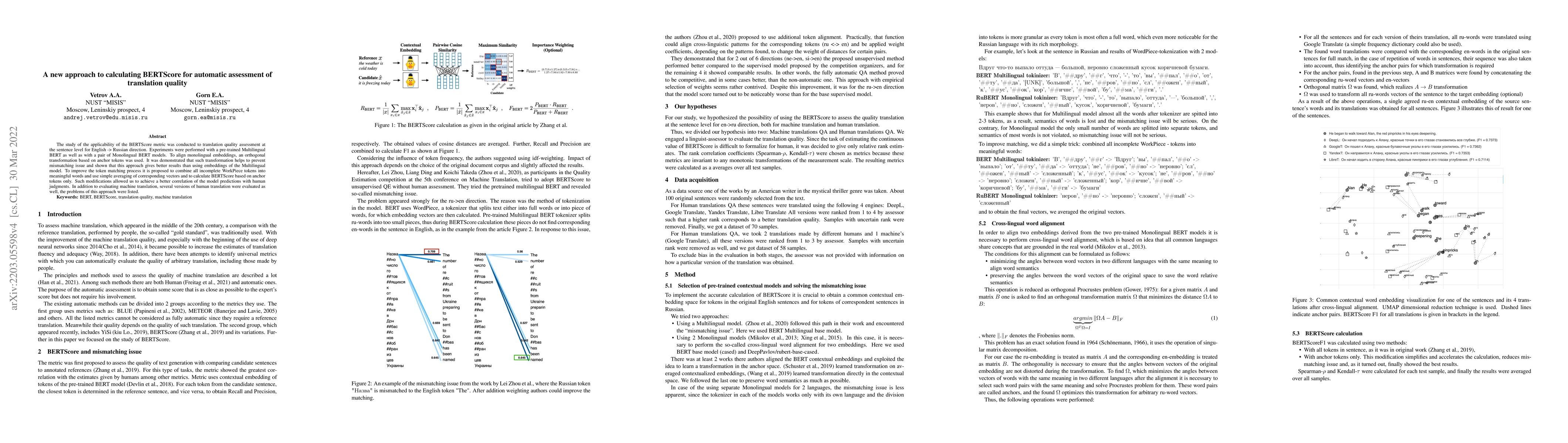Thumbnail for A new approach to calculating BERTScore for automatic assessment of
  translation quality