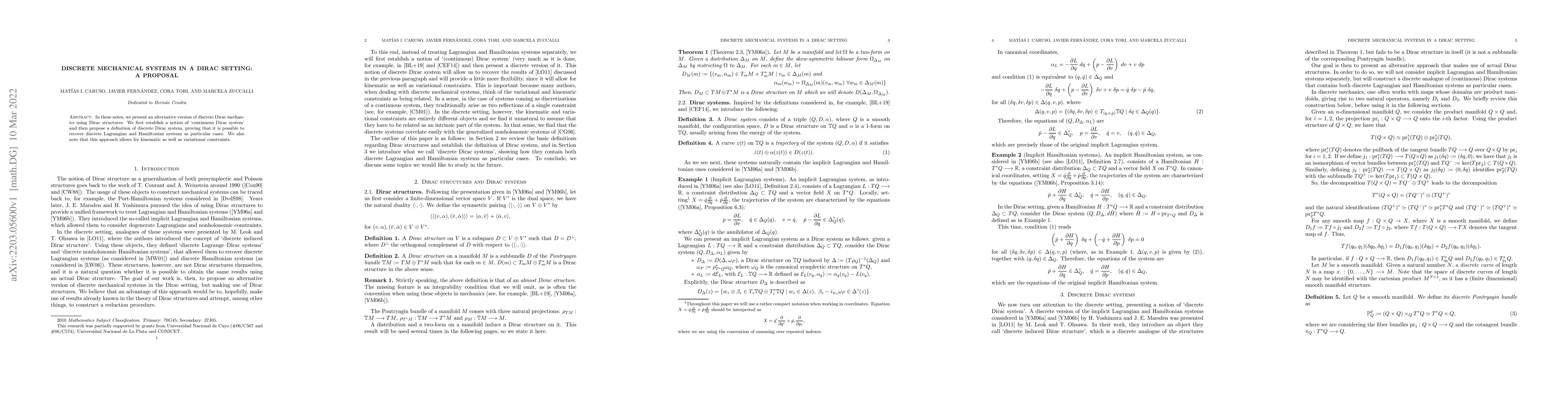 Thumbnail for Discrete Mechanical Systems in a Dirac Setting: a Proposal