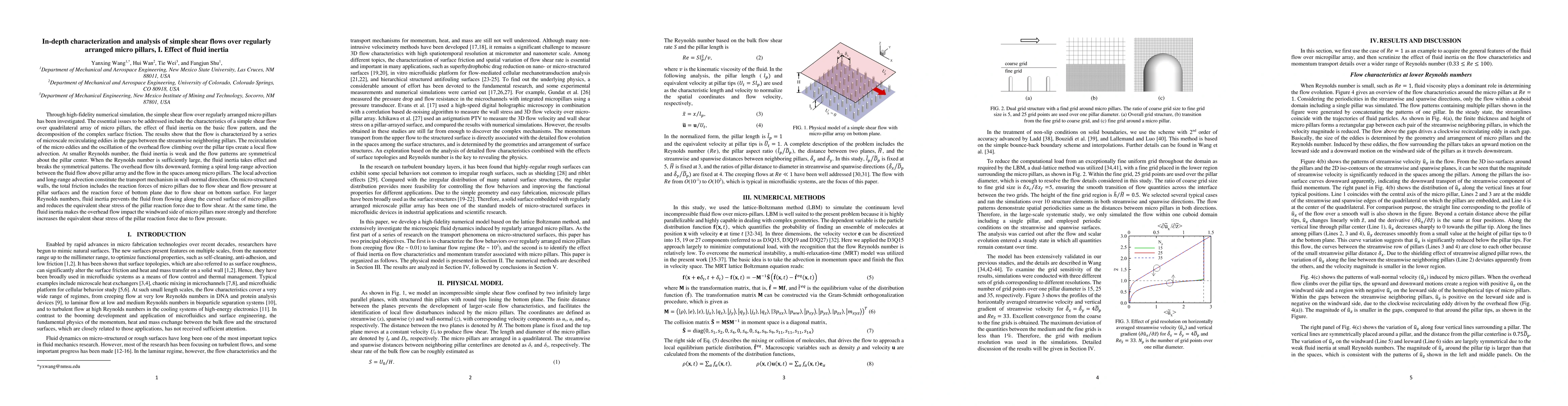 Thumbnail for In-depth characterization and analysis of simple shear flows over
  regularly arranged micro pillars, I. Effect of fluid inertia