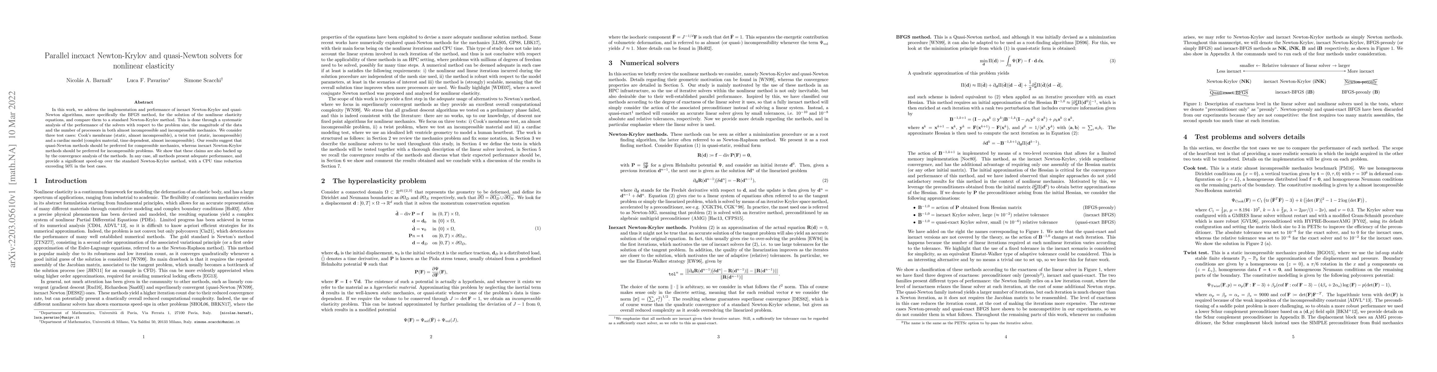 Thumbnail for Parallel inexact Newton-Krylov and quasi-Newton solvers for nonlinear
  elasticity