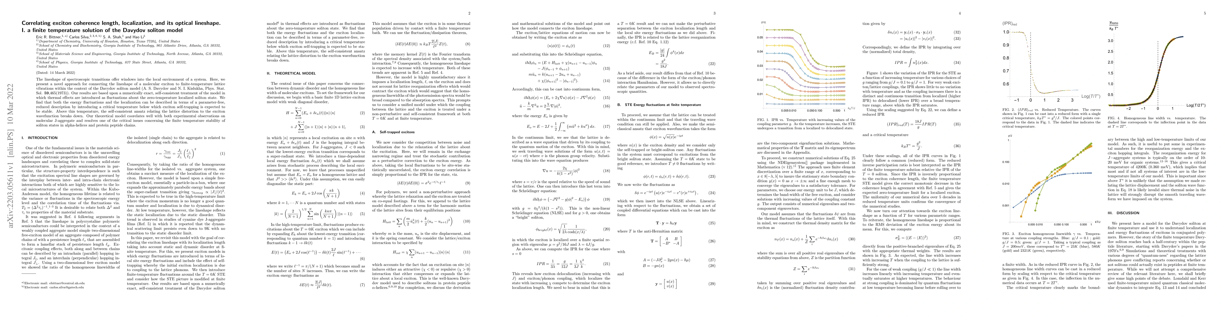 Thumbnail for Correlating exciton coherence length, localization, and its optical
  lineshape. I. a finite temperature solution of the Davydov soliton model