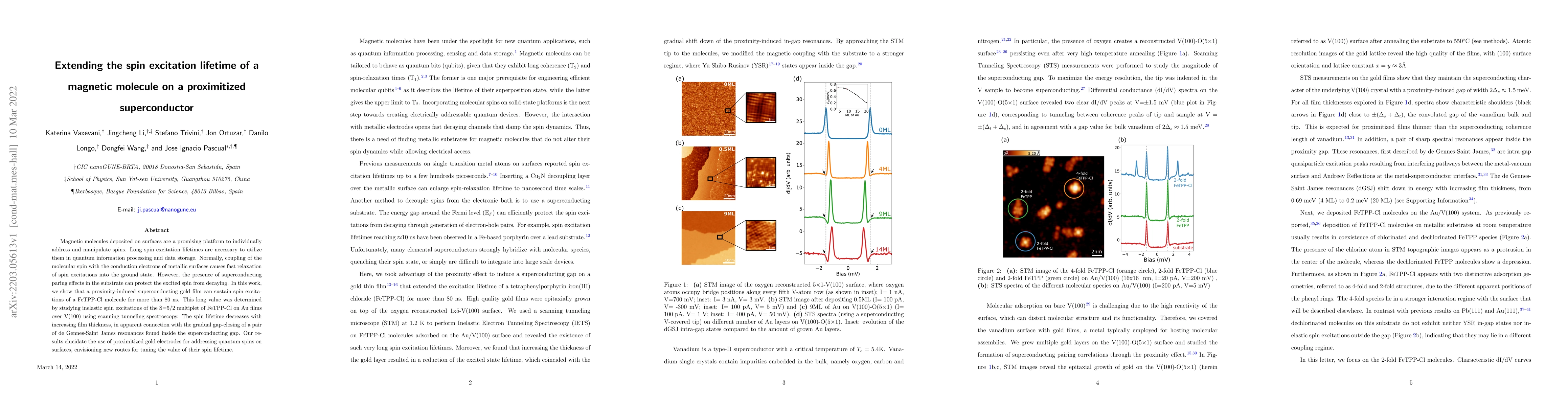 Thumbnail for Extending the spin excitation lifetime of a magnetic molecule on a
  proximitized superconductor