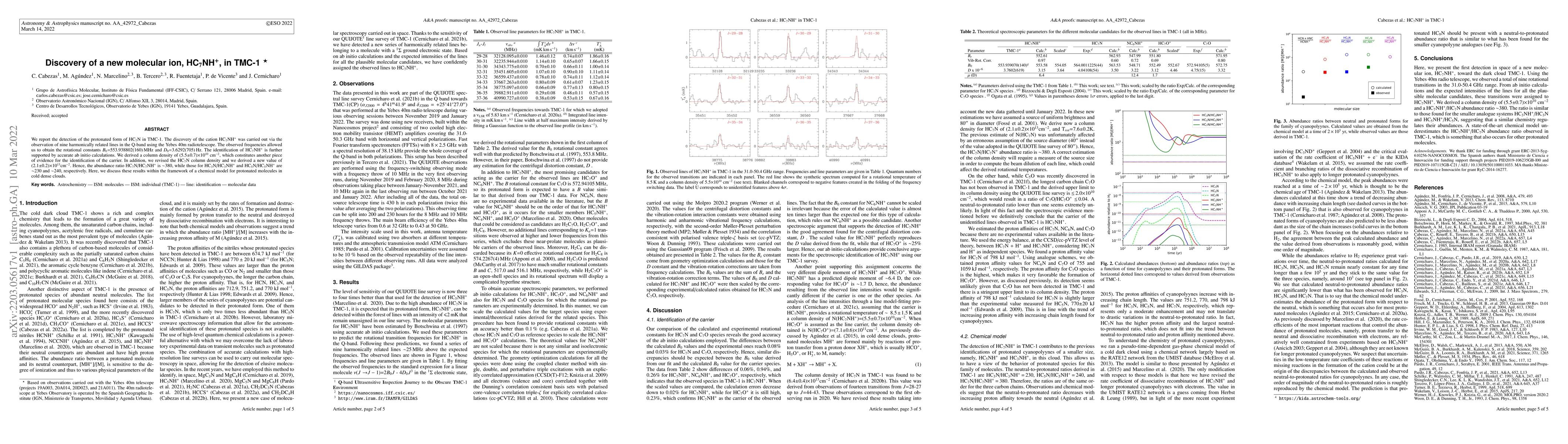Thumbnail for Discovery of a new molecular ion, HC7NH+, in TMC-1