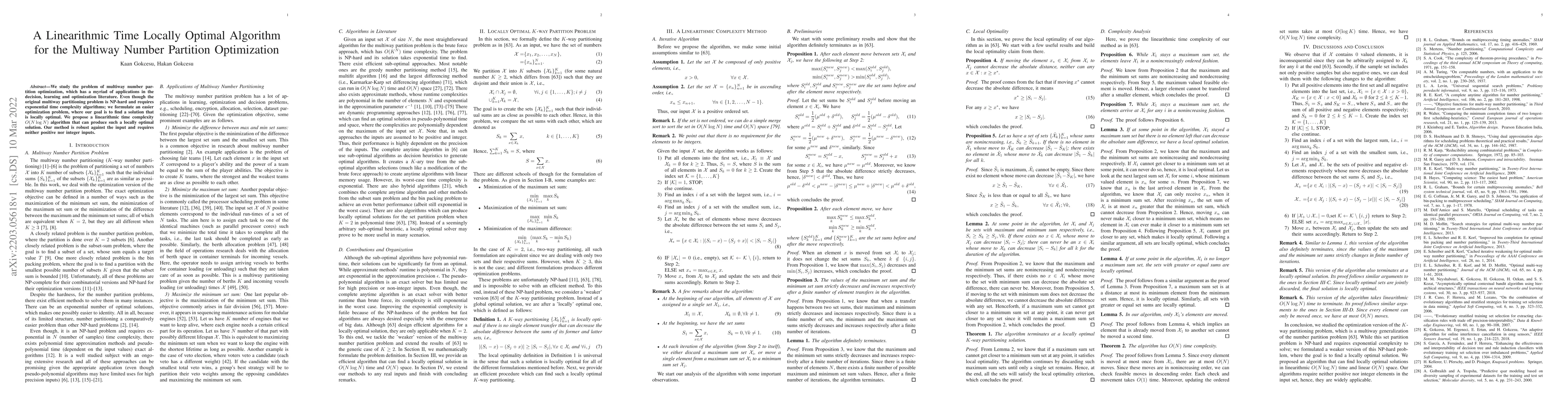 Thumbnail for A Linearithmic Time Locally Optimal Algorithm for the Multiway Number
  Partition Optimization