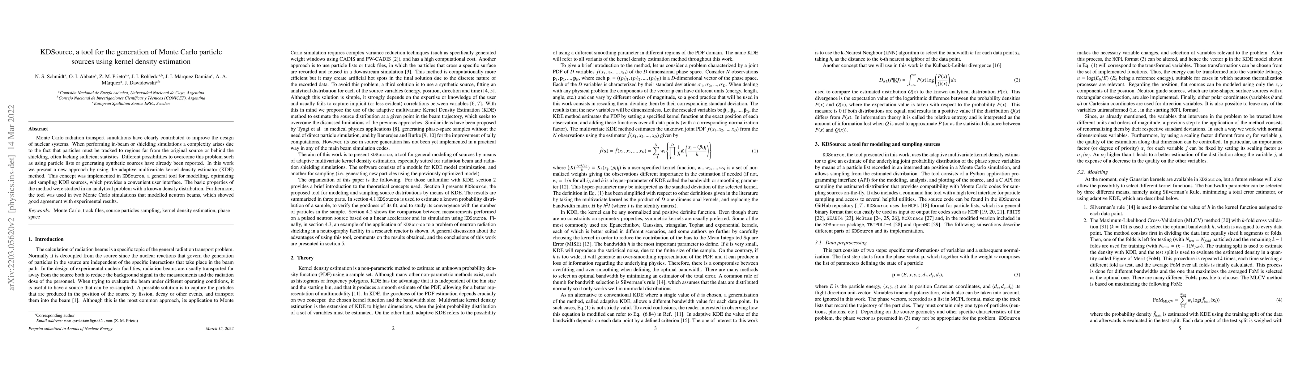 Thumbnail for KDSource, a tool for the generation of Monte Carlo particle sources
  using kernel density estimation