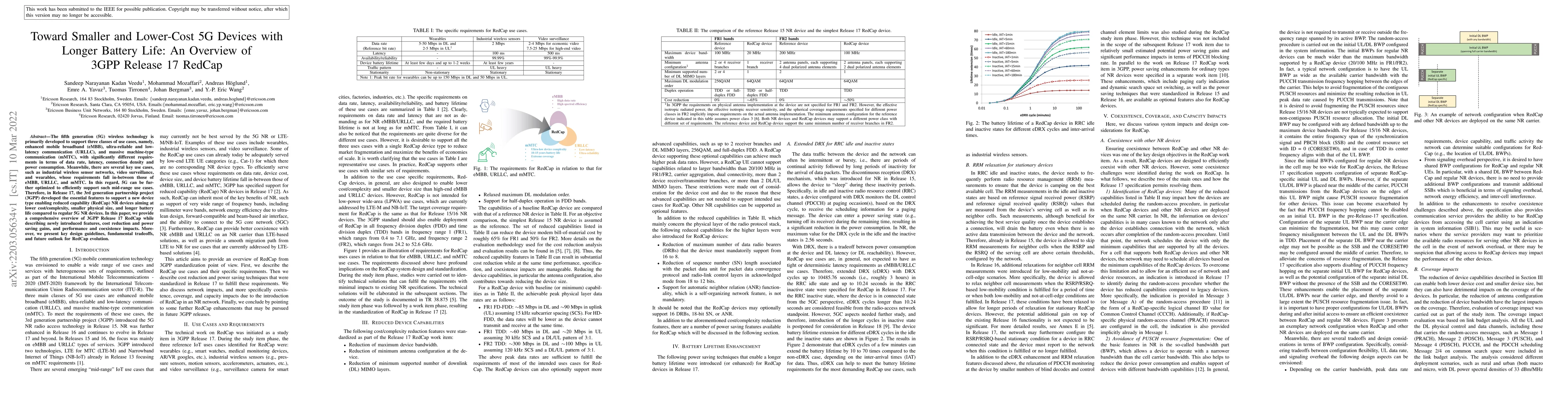 Thumbnail for Toward Smaller and Lower-Cost 5G Devices with Longer Battery Life: An
  Overview of 3GPP Release 17 RedCap