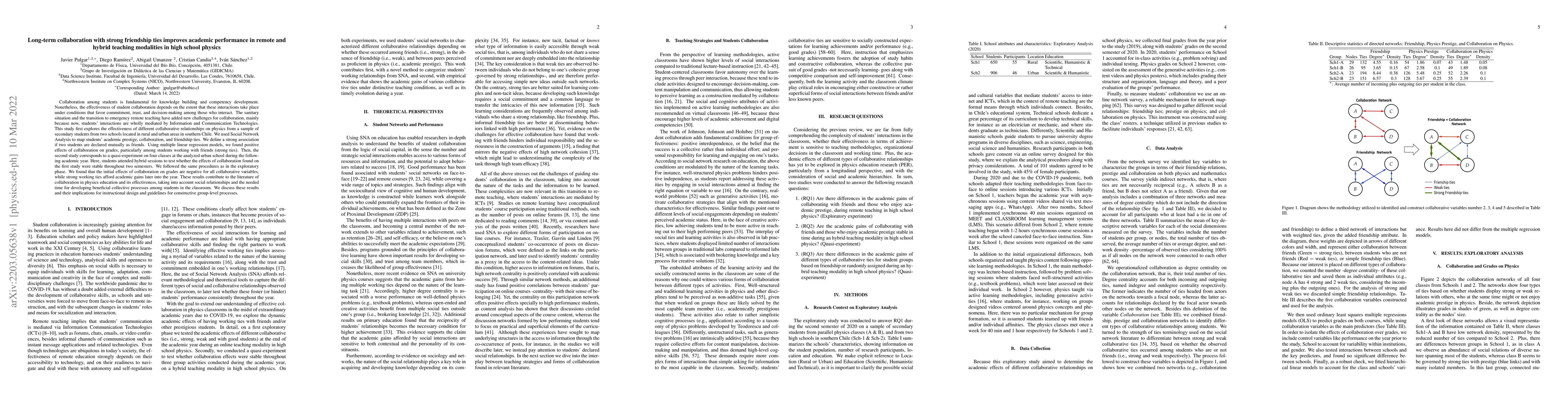 Thumbnail for Long-term collaboration with strong friendship ties improves academic
  performance in remote and hybrid teaching modalities in high school physics