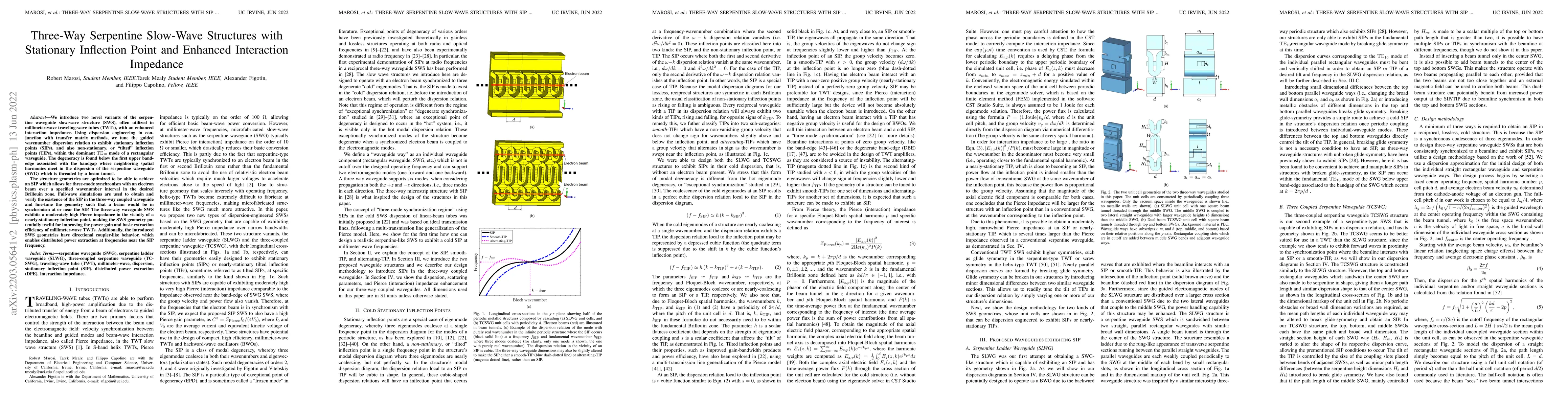 Thumbnail for Three-Way Serpentine Slow-Wave Structures with Stationary Inflection
  Point and Enhanced Interaction Impedance