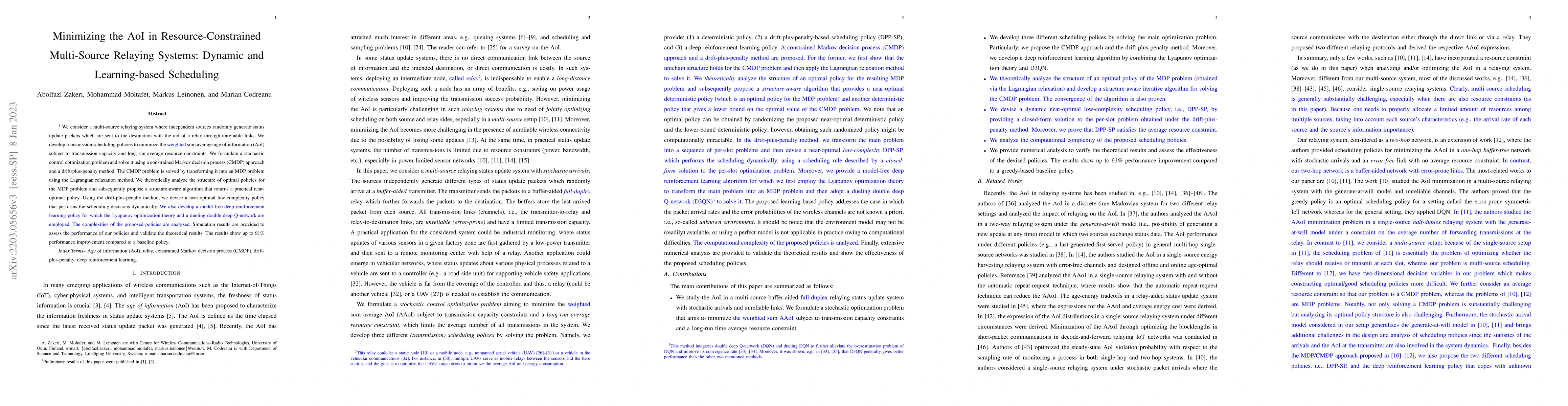 Thumbnail for Minimizing the AoI in Resource-Constrained Multi-Source Relaying
  Systems: Dynamic and Learning-based Scheduling