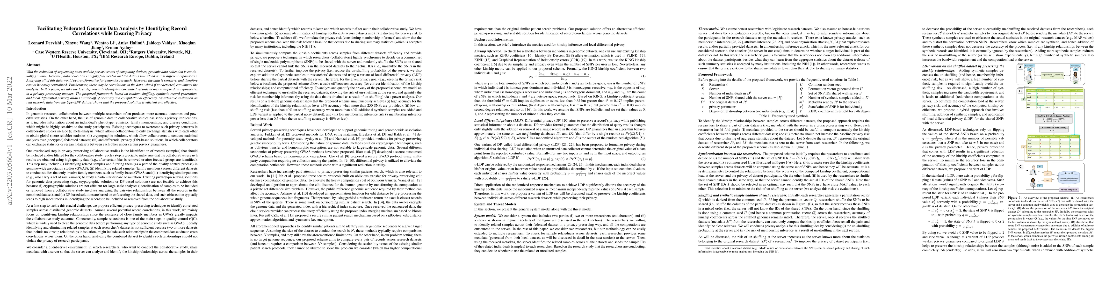 Thumbnail for Facilitating Federated Genomic Data Analysis by Identifying Record
  Correlations while Ensuring Privacy