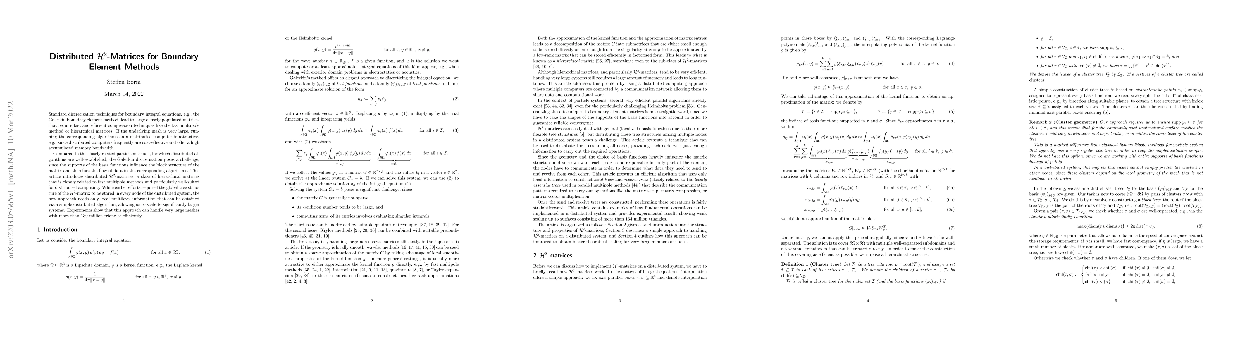 Thumbnail for Distributed $\mathcal{H}^2$-matrices for boundary element methods