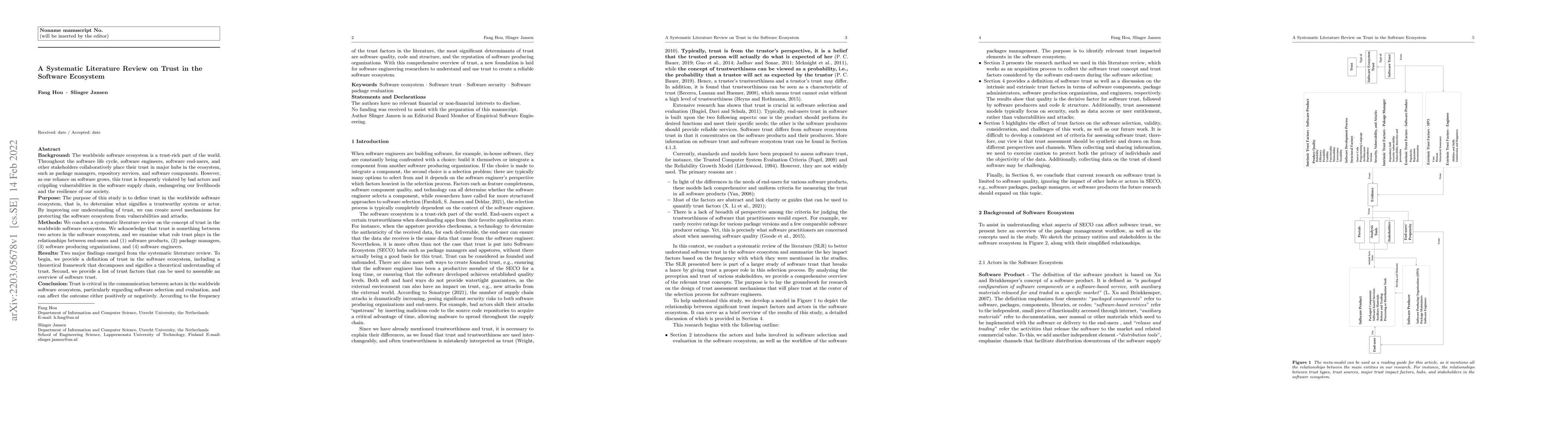 Thumbnail for A Systematic Literature Review on Trust in the Software Ecosystem
