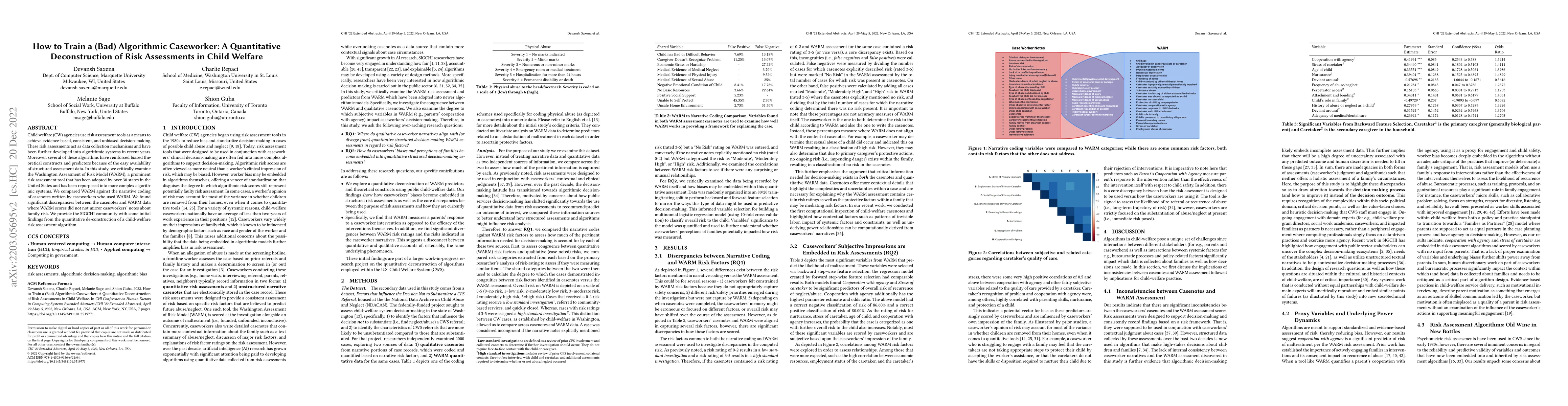 Thumbnail for How to Train a (Bad) Algorithmic Caseworker: A Quantitative
  Deconstruction of Risk Assessments in Child-Welfare