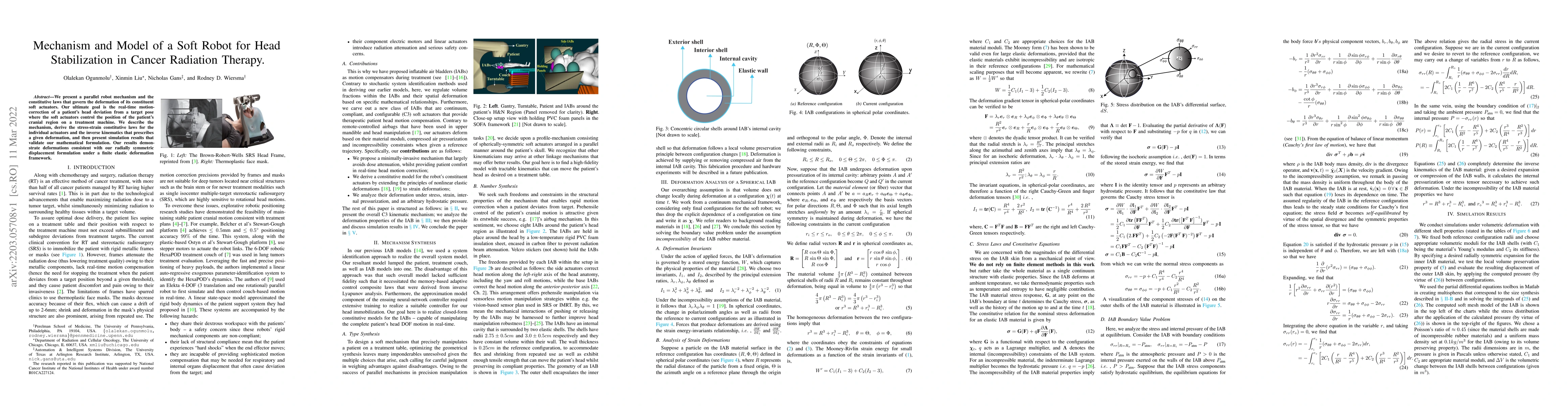 Thumbnail for Mechanism and Model of a Soft Robot for Head Stabilization in Cancer
  Radiation Therapy