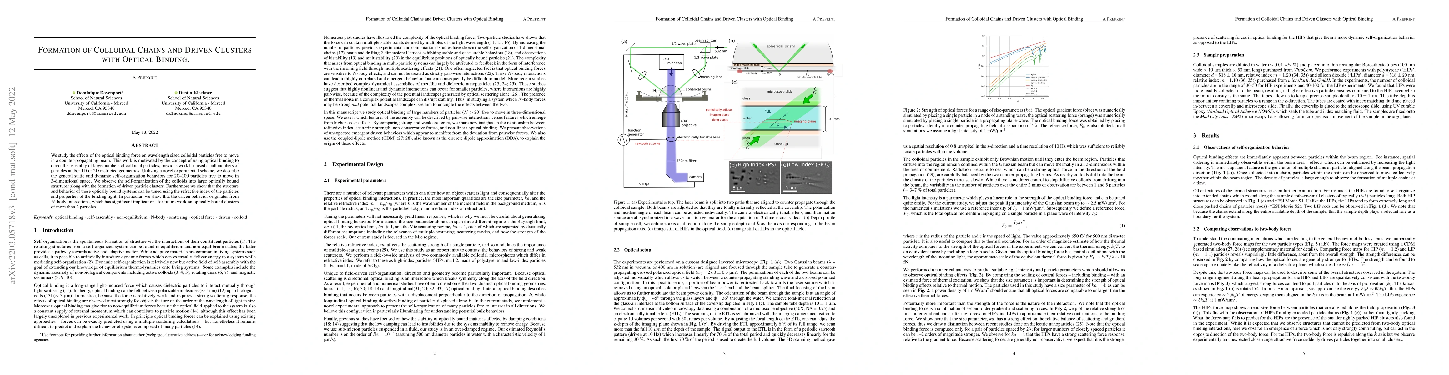 Thumbnail for Formation of Colloidal Chains and Driven Clusters with Optical Binding