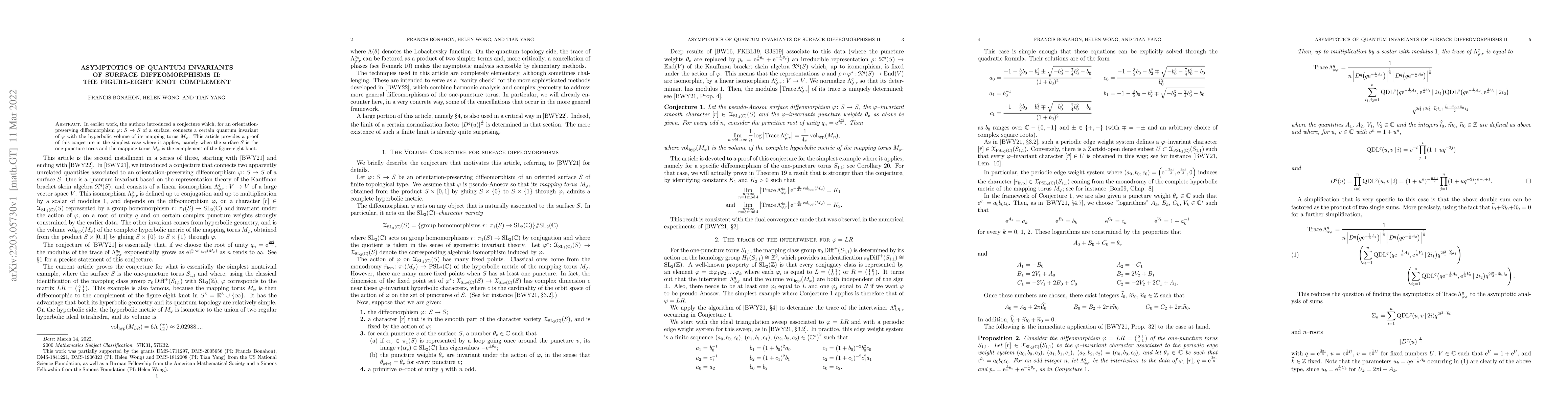 Thumbnail for Asymptotics of quantum invariants of surface diffeomorphisms II: The
  figure-eight knot complement