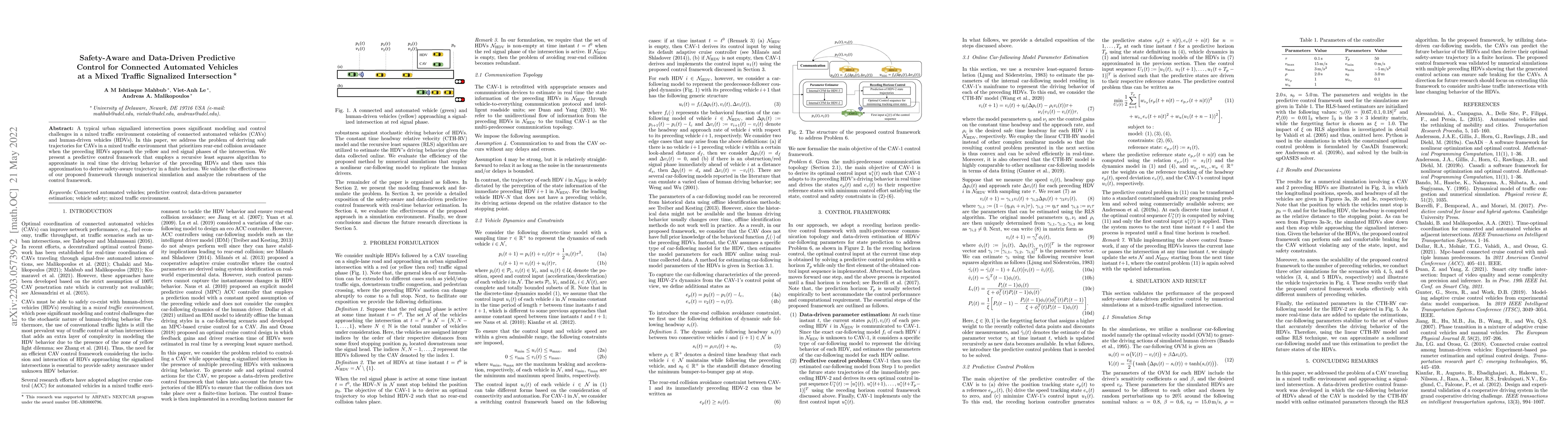Thumbnail for Safety-Aware and Data-Driven Predictive Control for Connected Automated
  Vehicles at a Mixed Traffic Signalized Intersection