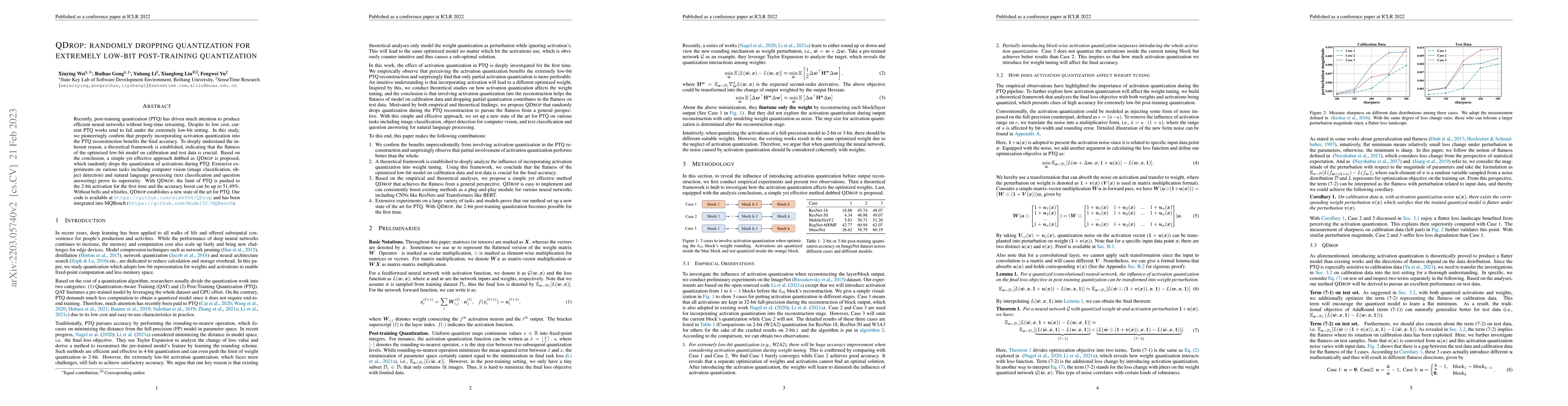 Thumbnail for QDrop: Randomly Dropping Quantization for Extremely Low-bit
  Post-Training Quantization