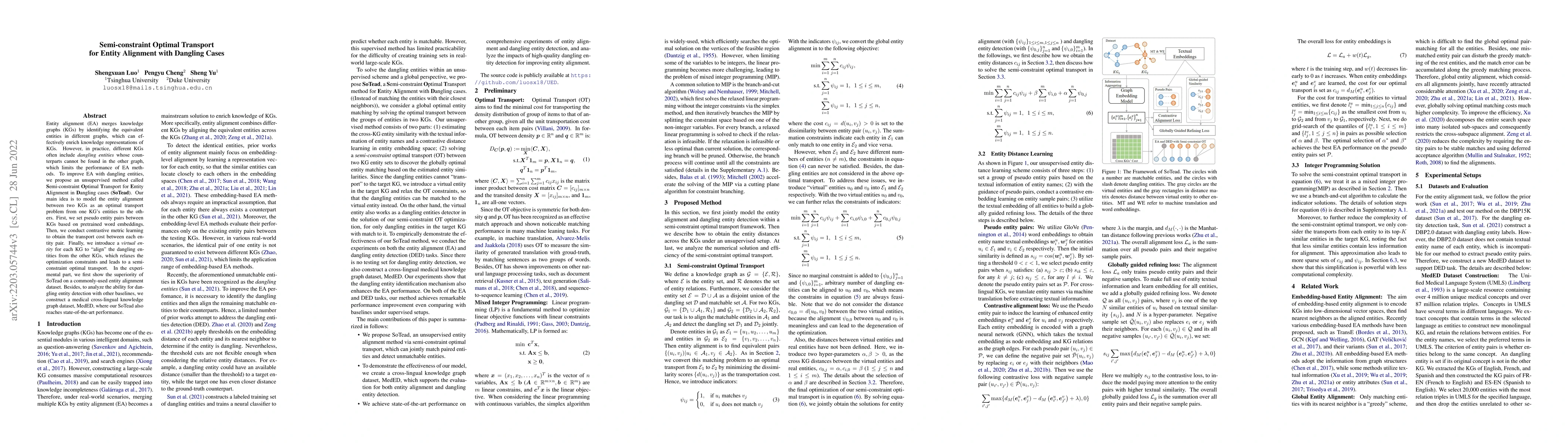 Thumbnail for Semi-constraint Optimal Transport for Entity Alignment with Dangling
  Cases