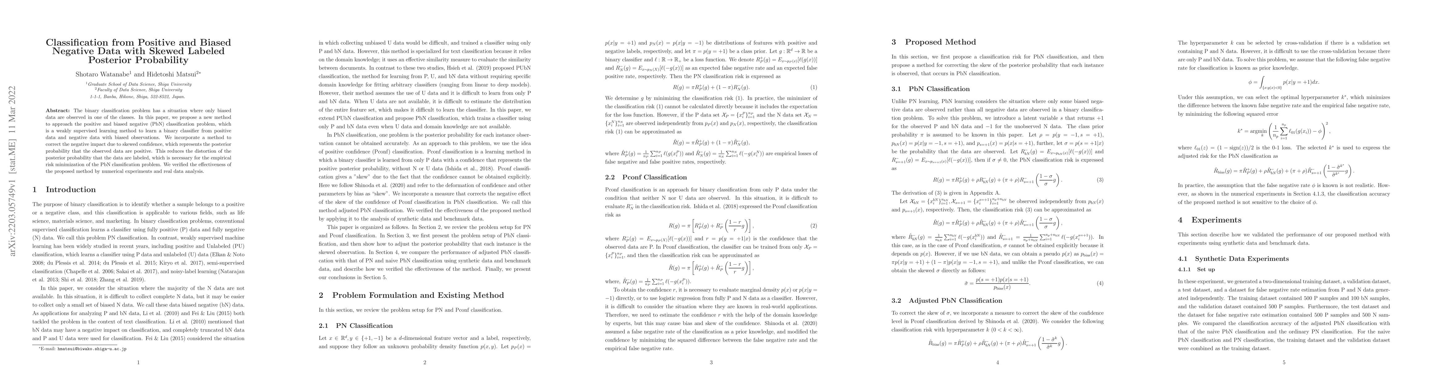 Thumbnail for Classification from Positive and Biased Negative Data with Skewed
  Labeled Posterior Probability