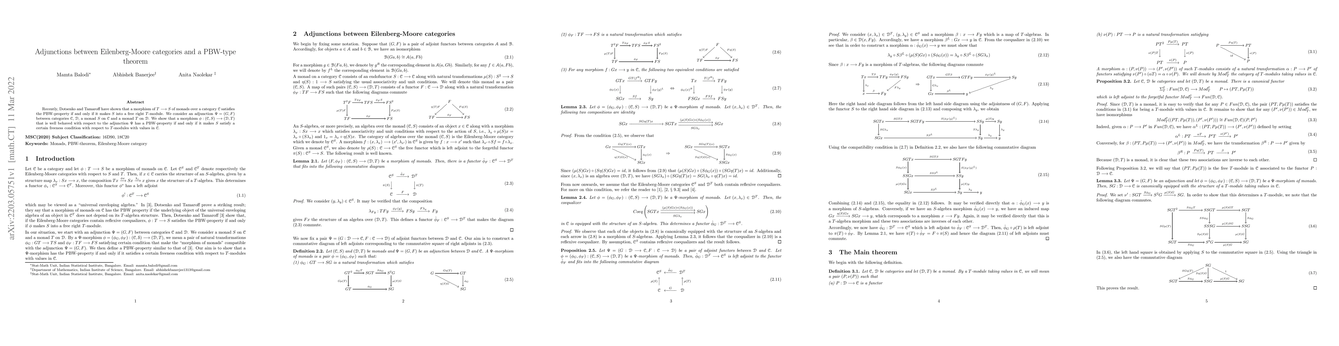 Thumbnail for Adjunctions between Eilenberg-Moore categories and a PBW-type theorem