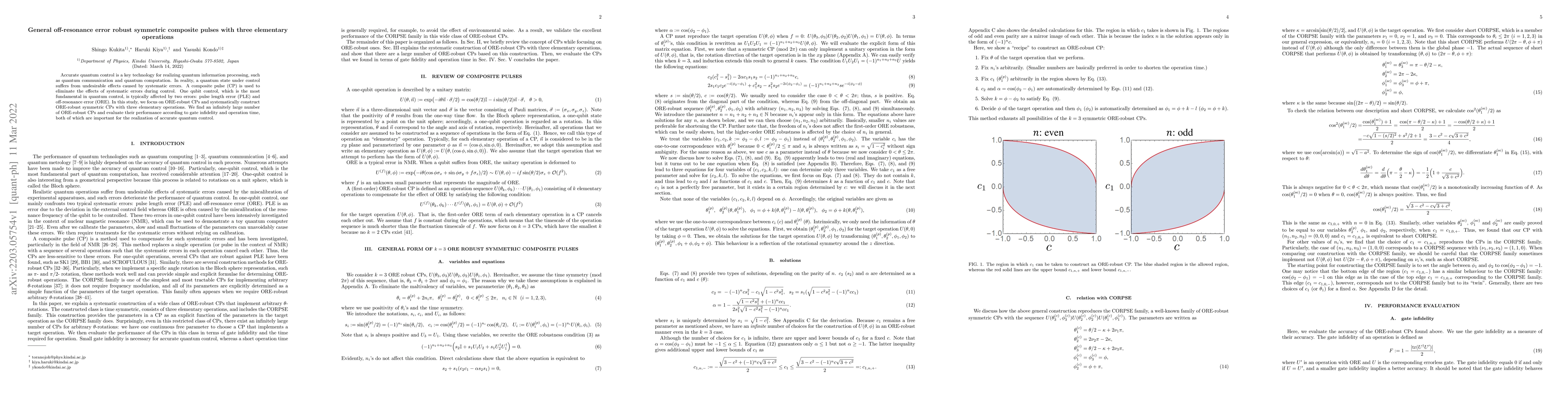 Thumbnail for General off-resonance error robust symmetric composite pulses with three
  elementary operations