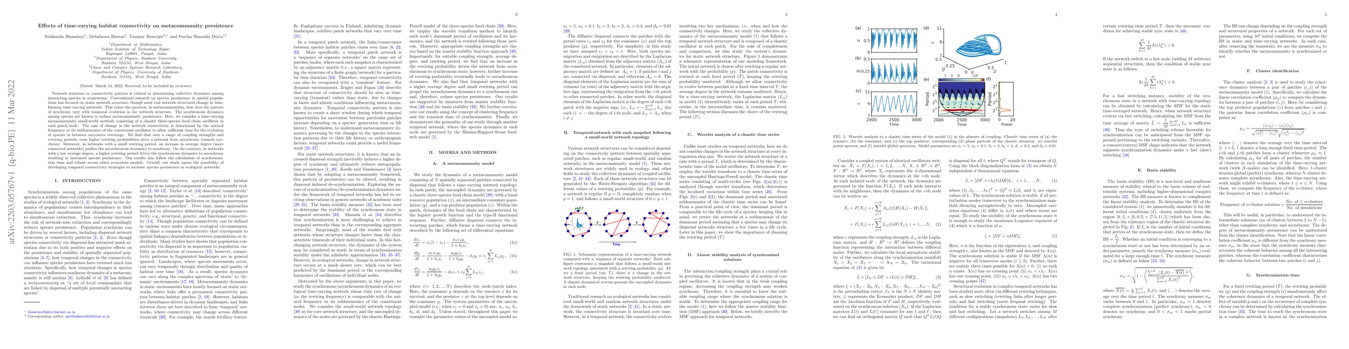 Thumbnail for Effects of time-varying habitat connectivity on metacommunity
  persistence