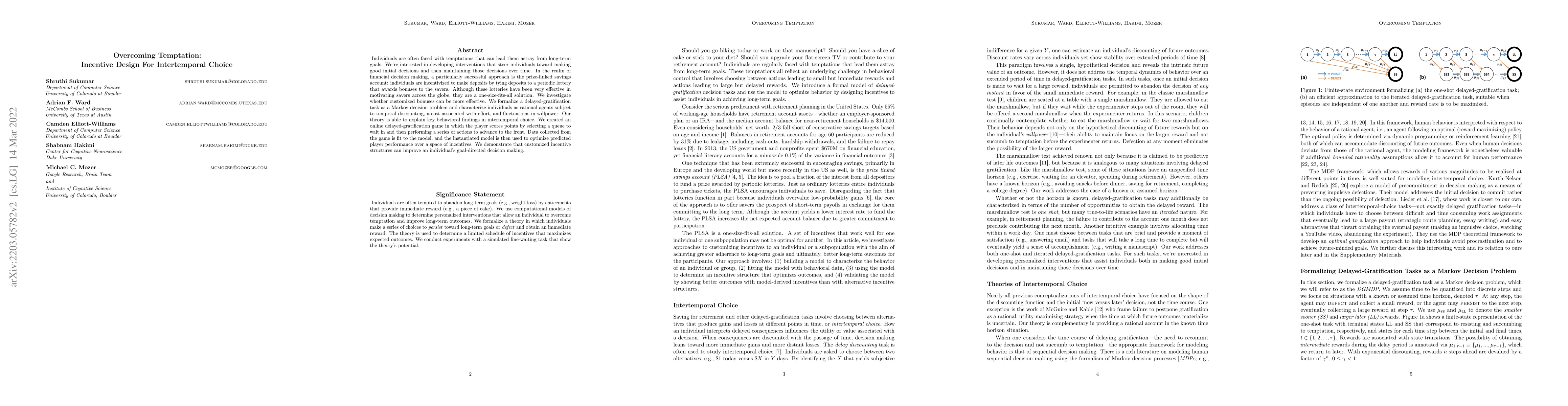 Thumbnail for Overcoming Temptation: Incentive Design For Intertemporal Choice